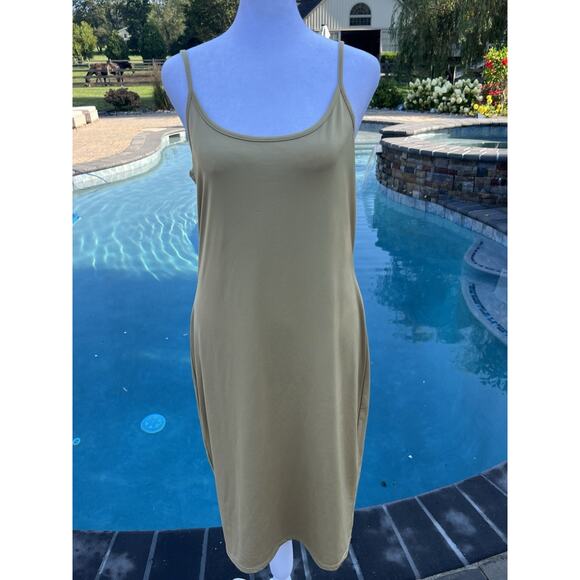 Ralph Lauren Gold Basic Strappy Cami Bodycon Dress Size Medium Summer Fall - Picture 1 of 5